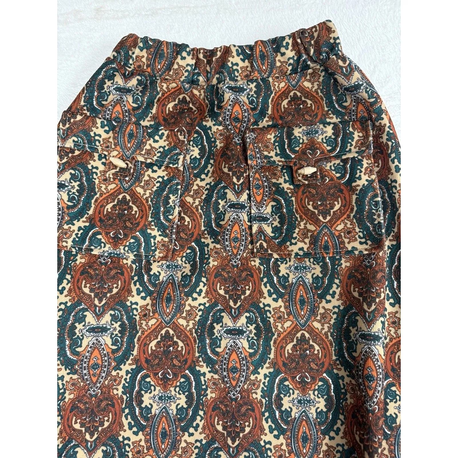 Vtg 70s Henri Boho Maxi Skirt Size 9/10 Brown Paisley Pockets A Line Hippie - Image 5