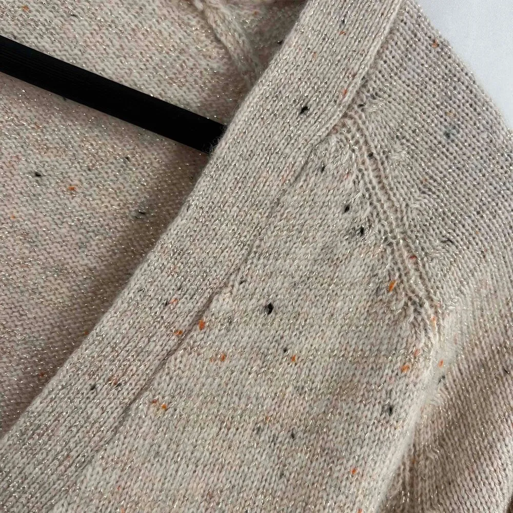 Stitch Play Cream Wool Blend Gold Metallic Thread Grandpa Cardigan Size S - Image 3