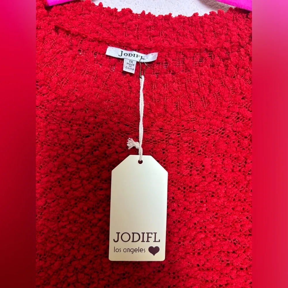 NWT Jodifl Red Plush Popcorn Knit Open Weave Oversized Pullover Sweater 1X - Image 5