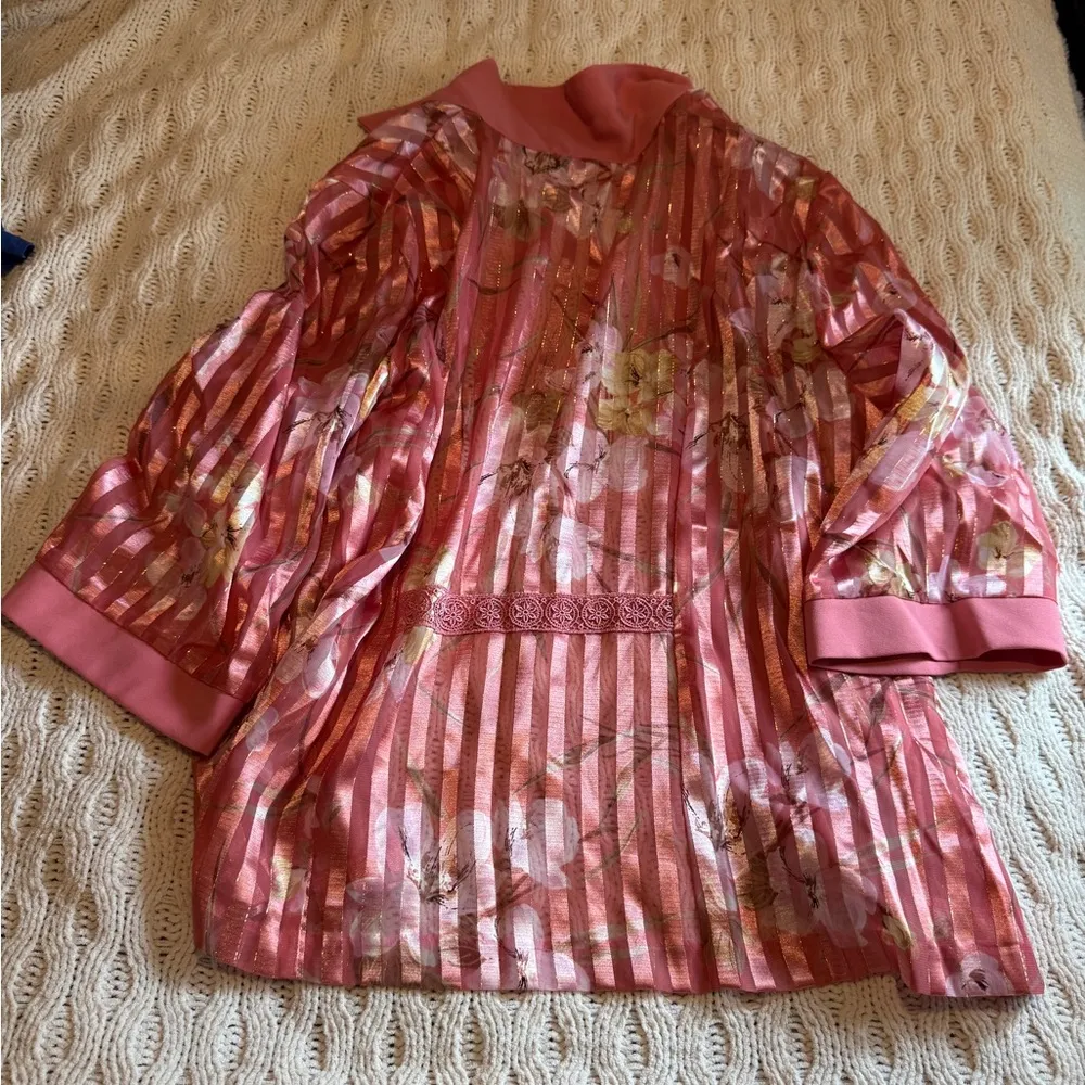 Dressbarn Floral Sheer Striped Blouse size 18W - Image 7