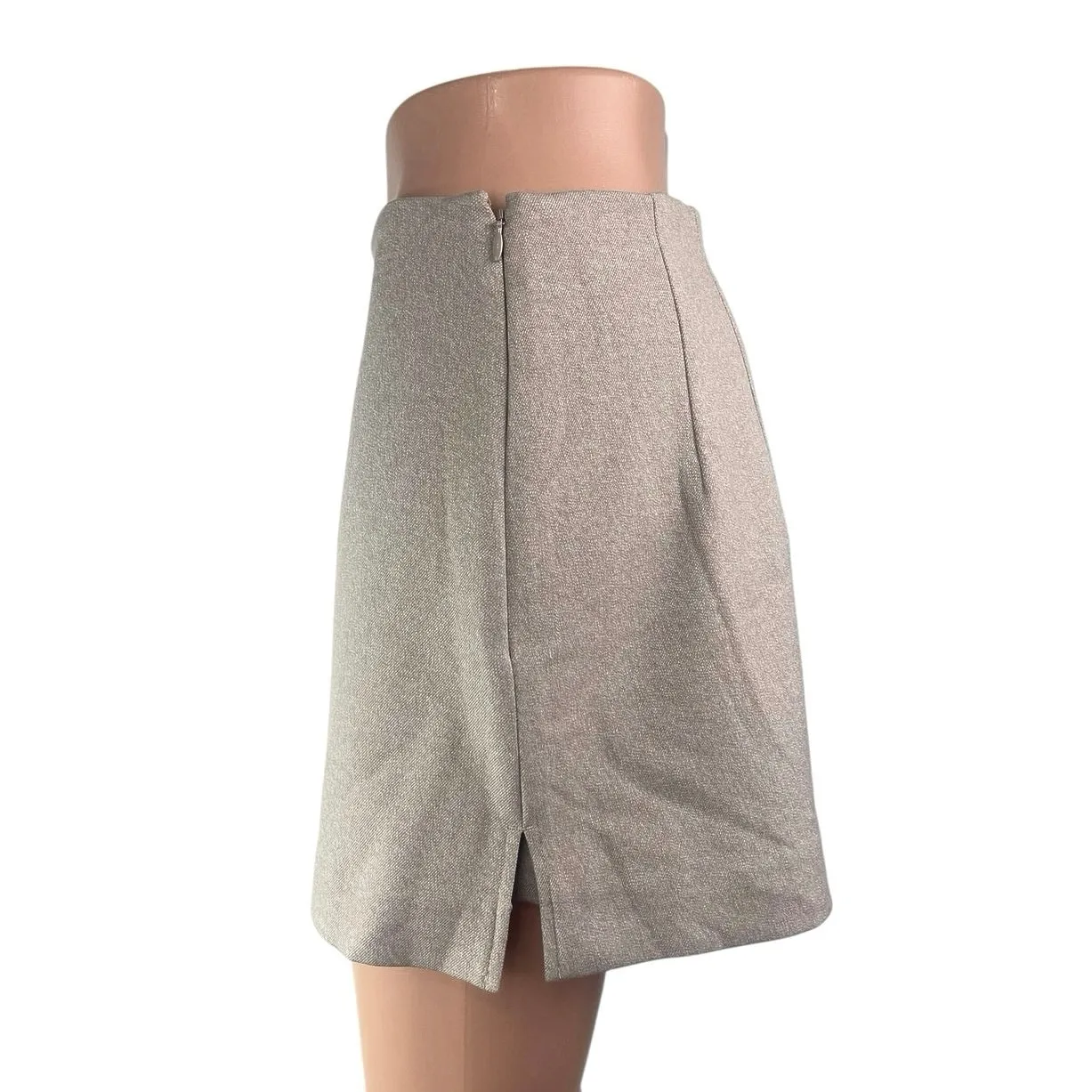 NEW Express Beige High Waisted Zip Slit Pencil Mini Skirt Short Skort Size 4 - Image 2