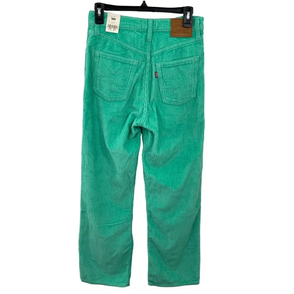 NWT Levi's 26 x 27 Ribcage Straight Ankle Premium Corduroy‎ Pants Electric Green - Image 3