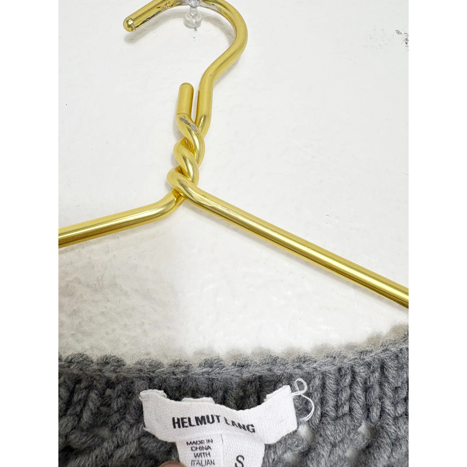 HELMUT LANG Asymmetrical Open Knit Sweater Size Small Gray Wool Cashmere - Image 6