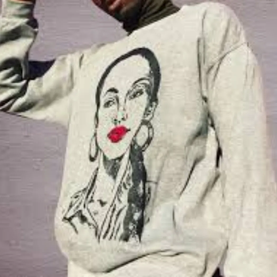 NWOT Askan Gray Oversized Miss Adu Sweatshirt Handpainted Lips Mens Size M Size M - Image 2