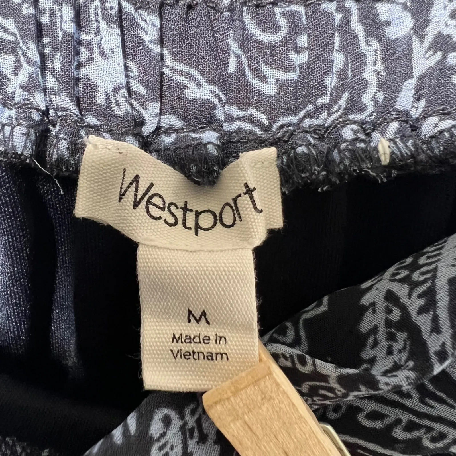 Westport Paisley Midi Skirt Black Blue Elastic Waist Women's Size M Lined - Image 7