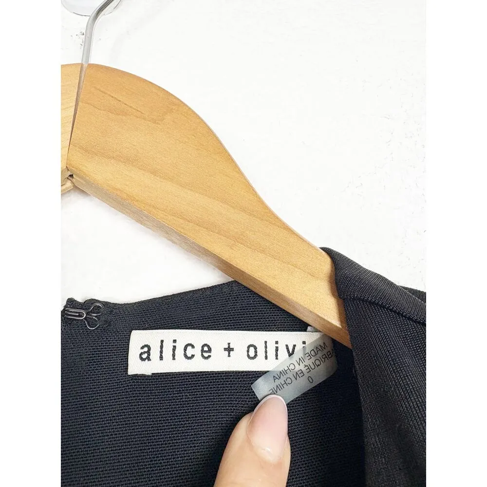 Alice + Olivia Kyra Deep V Drapey LS Mini Dress Size 0 Black Ruched Long Sleeve - Image 6