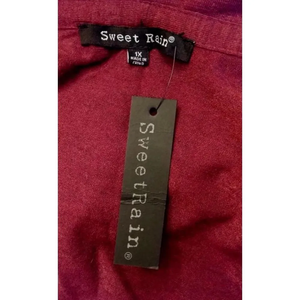 Burgundy Draped Open Front Cardigan with Hood ModCloth brand Sweet Rain Medium - Image 5