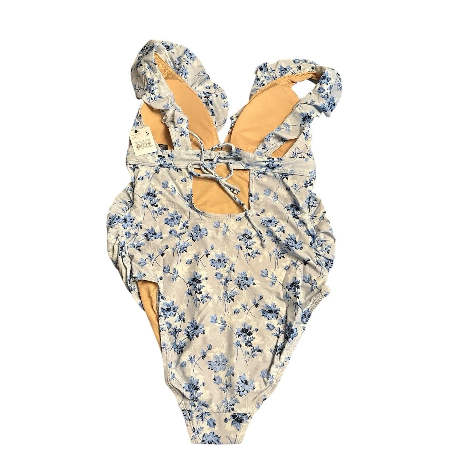 A Pea in the Pod Maternity Swimsuit One Piece Ruffle Blue Floral Tie Back S NWT - Image 5