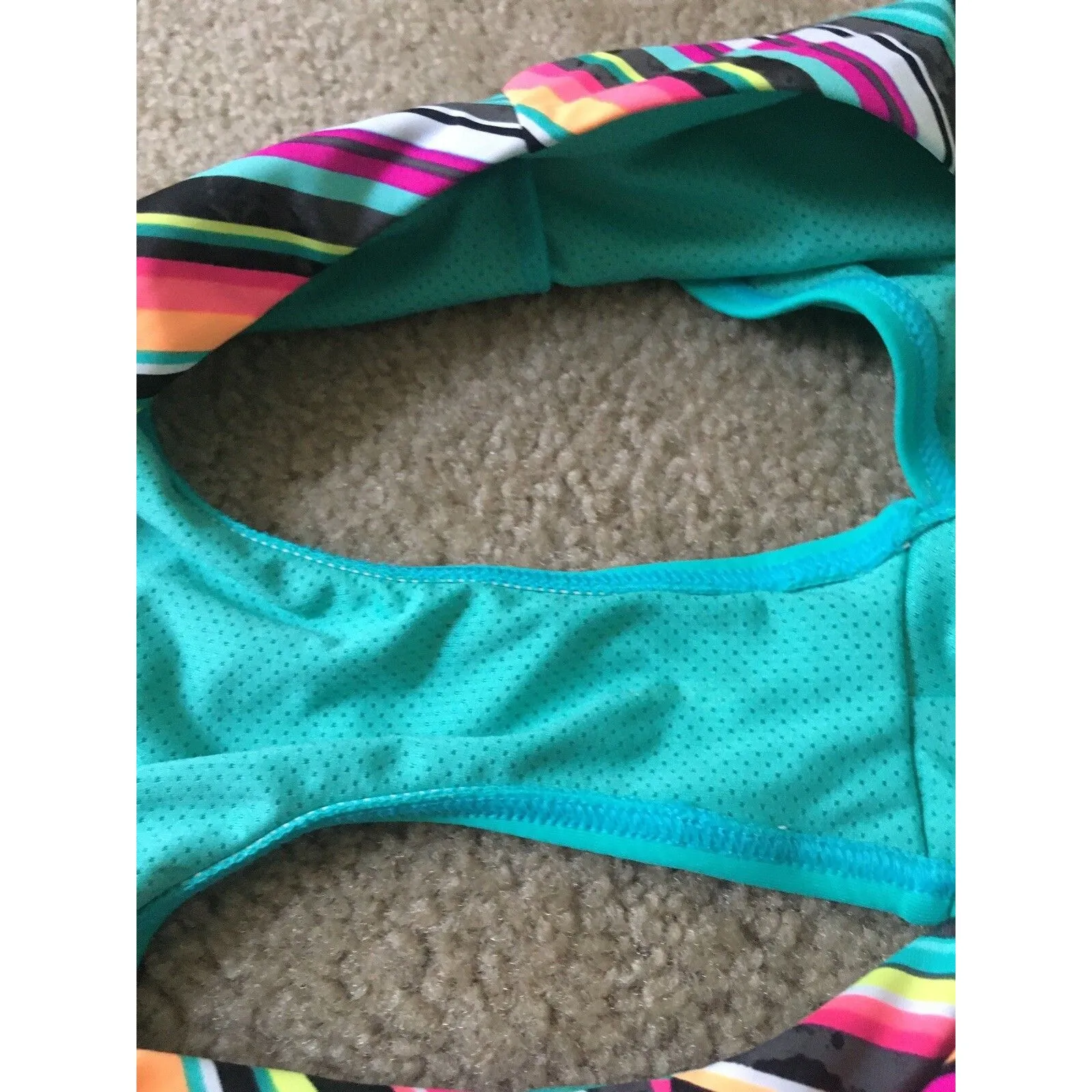 OAKLEY Women's Aqua Blue Swim Bikini Bottom Size Medium w Striped Trim - Image 7