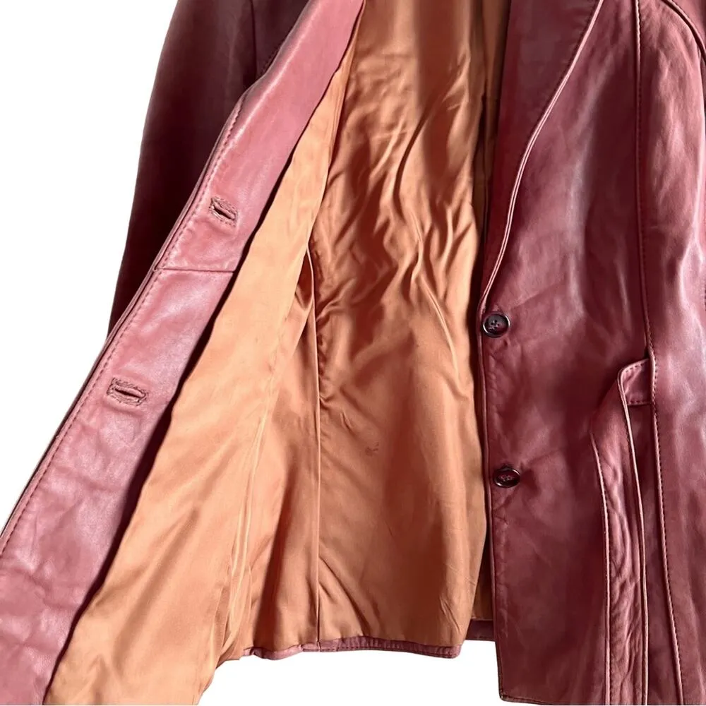 Vintage 70s Belted Leather Jacket Brick Red Button Front Joan Lober Santa Fe, S - Image 9