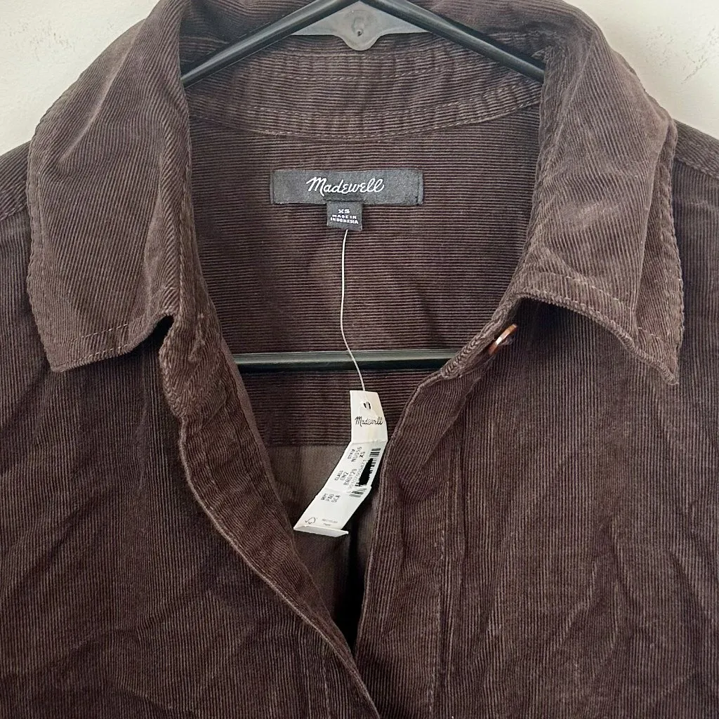 NWT Madewell Dark Chocolate Easy Y-Neck Corduroy Button-Up Shirt - Extra Small - Image 4