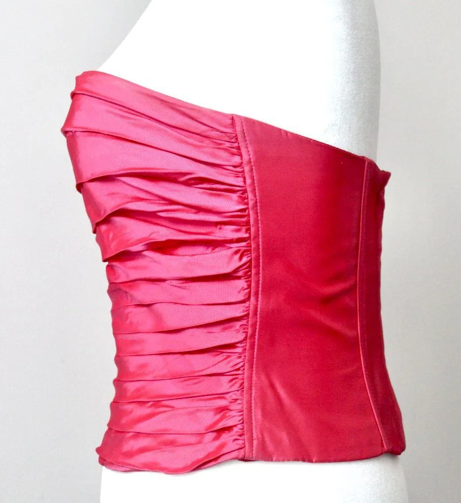Vintage 90's Hot Pink Iridescent Pleated Cropped Boned Corset Top Extra Small - Image 8
