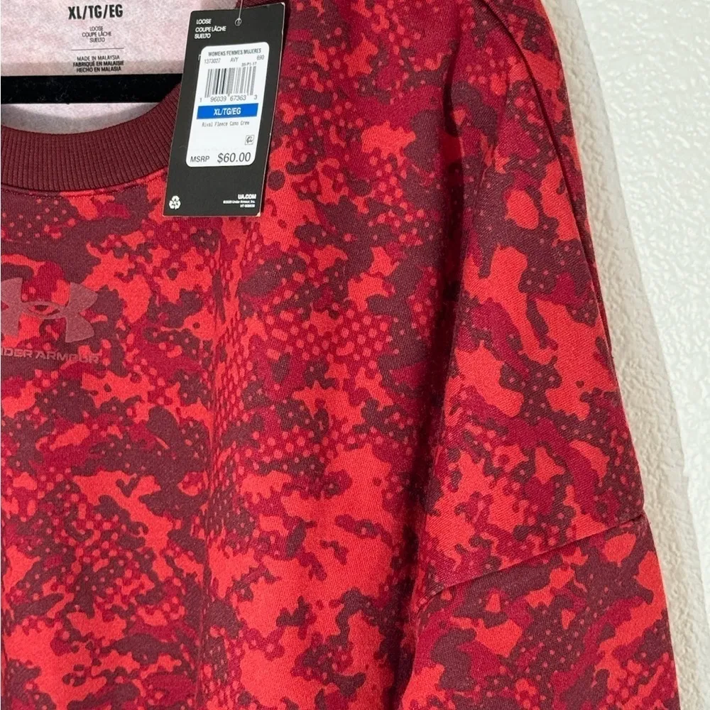 NWT Under Armour Camo Rival Fleece Crew Sweatshirt Red- size women's‎ XL - Image 5