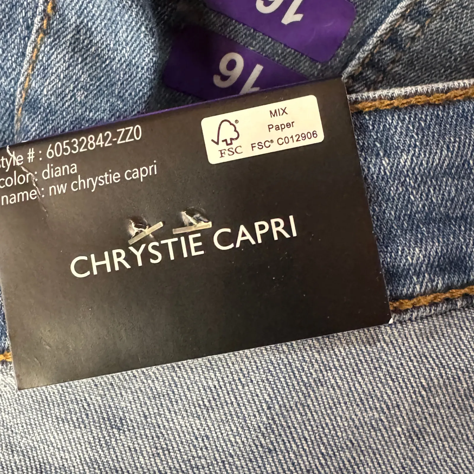 Nine West SZ 16 Chrystie Jeans Capris Stretch Hi-Rise Pockets Slits Zip-Fly Blue - Image 9