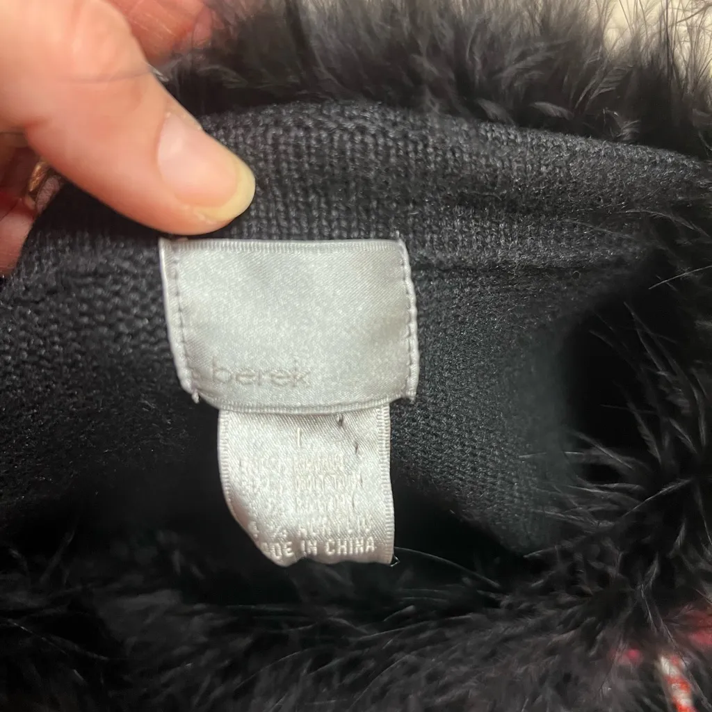Berek Black Sweater with Faux Fur Trim Size L - Image 7