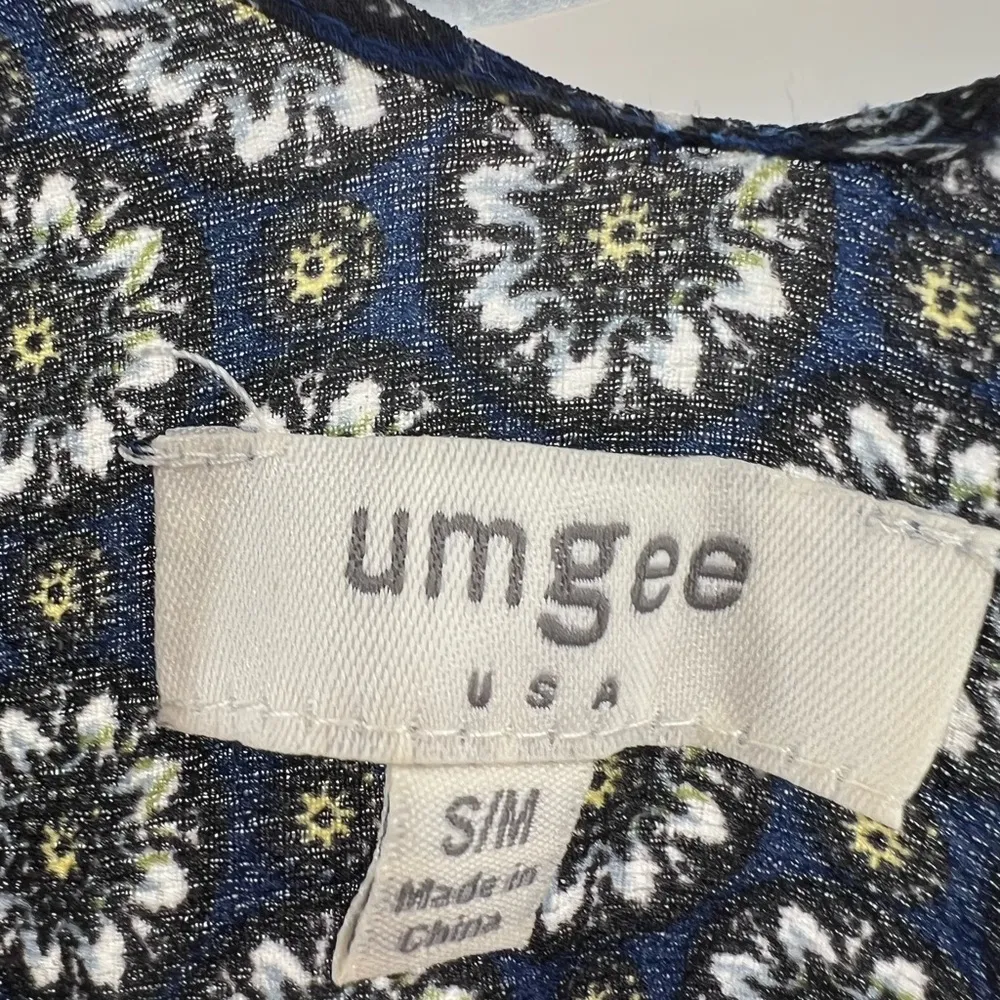 Umgee s/m open front floral fringe poncho shawl kimono navy casual feminine - Image 5