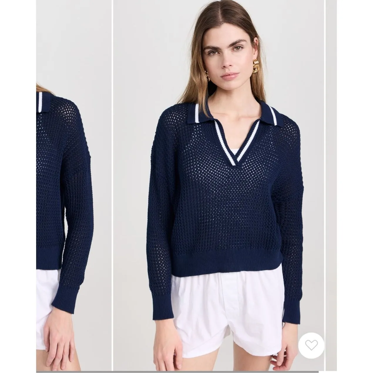 525 Cara Tipping Polo Pullover Sweater Navy Blue Open Weave $118 XL - Image 2