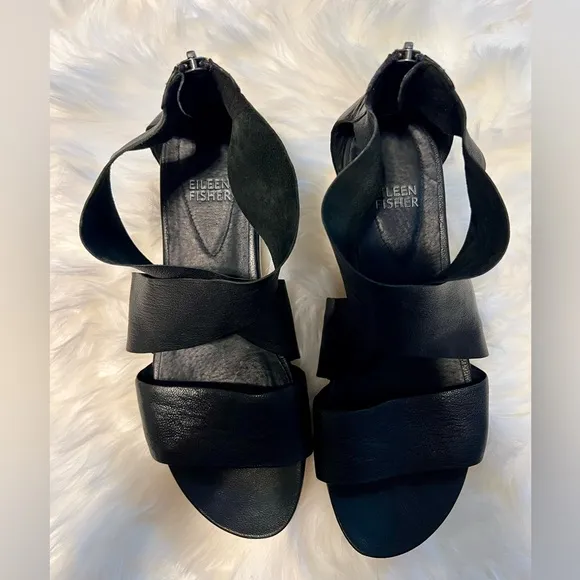 Eileen Fisher  Sport Suede Criss Cross Sandals Banded Wedge Platform Size 8 - Image 2