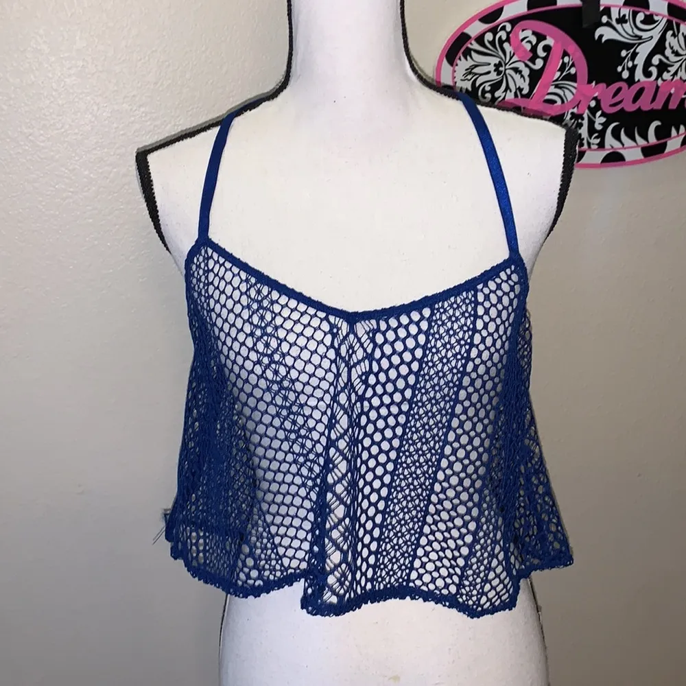Victoria's Secret  Blue Mesh Fishnet Swim Cover Up Top - Image 2