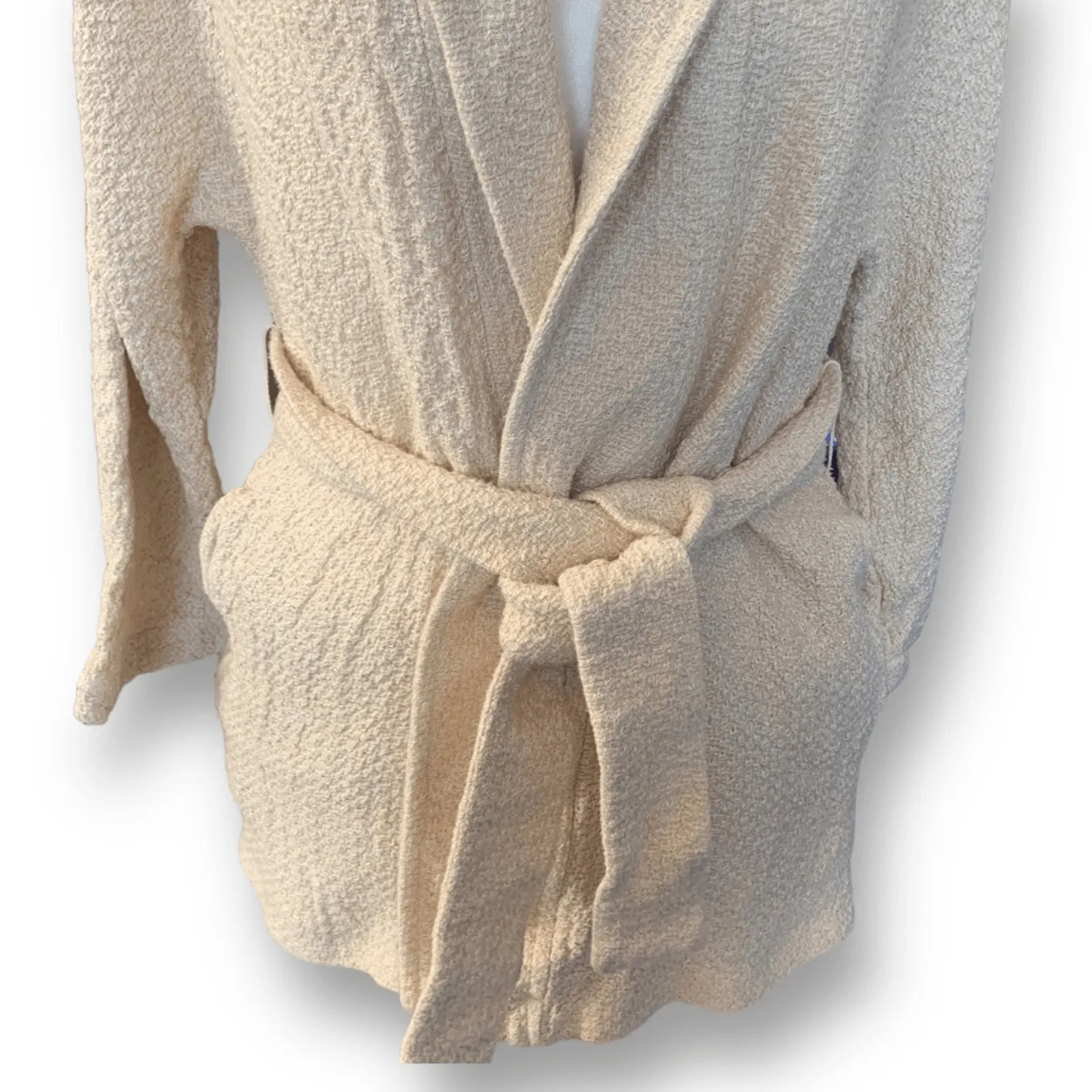 Massimo Dutti Linen Open Front Belted Knit Cardigan Sweater Neutral Cream Small - Image 7