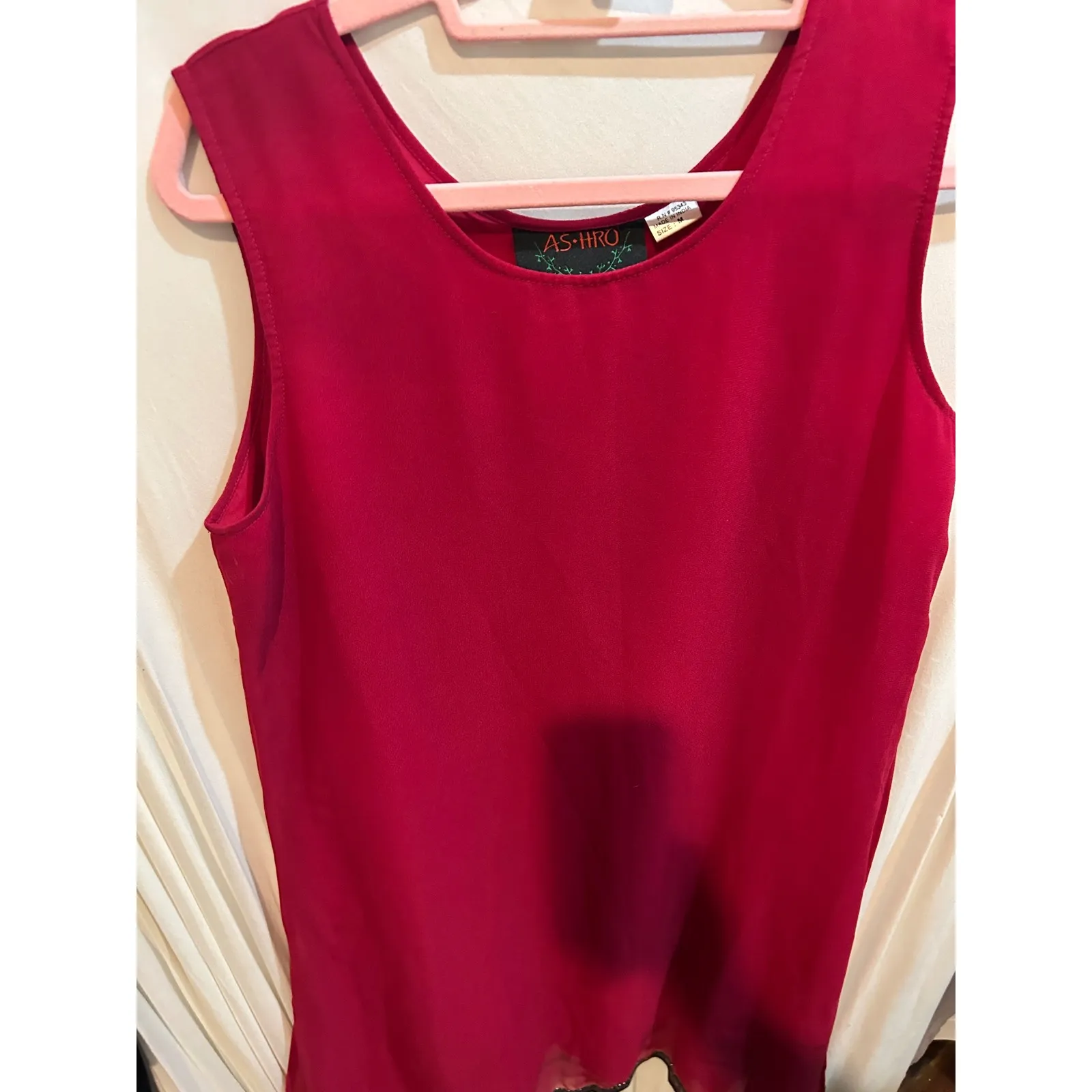 Ashro Red Dress Sleeveless Sheer‎ Hem Party Cocktail Made In India M Size M - Image 2