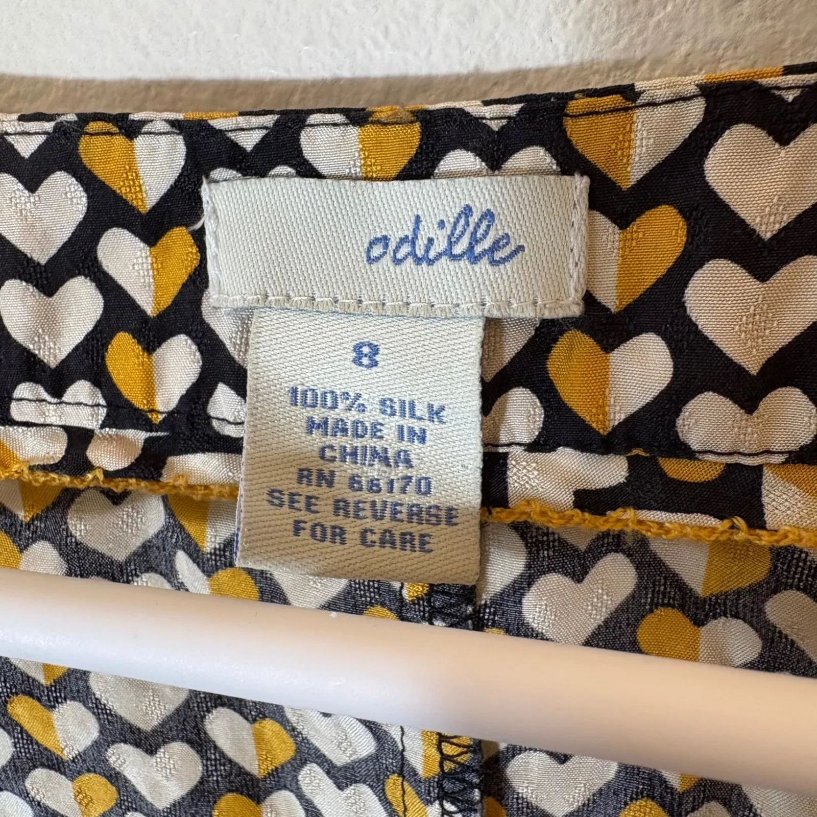 Anthropologie Odille Darling Heart Print Silk Babydoll Blouse Size 8 Black - Image 4