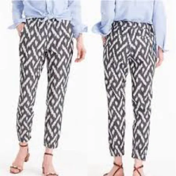 J. Crew Cotton Grey and White Ikat Patterned‎ Pant Size 0 EUC - Image 2