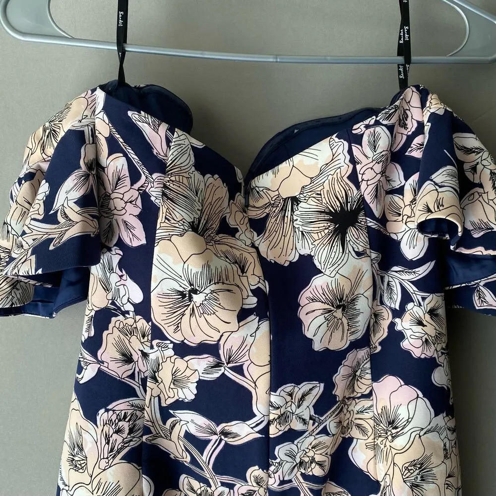 Bardot Nordstrom sz 4 floral off shoulder ruffle mini sheath dress - Image 8