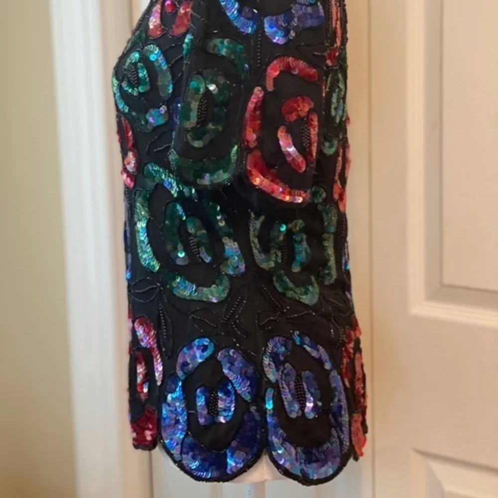 Vintage Stenay Multicolor Sequin Beaded Party Blouse, Evening Wear, 1980 - Image 5