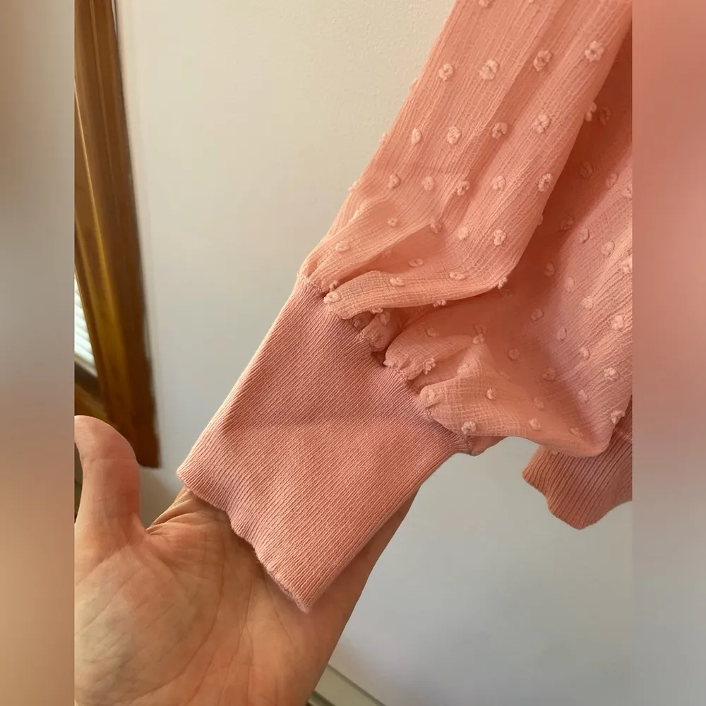 Women's Mock Neck Clip Dot Sheer Long Sleeve Sweater size large - Image 5