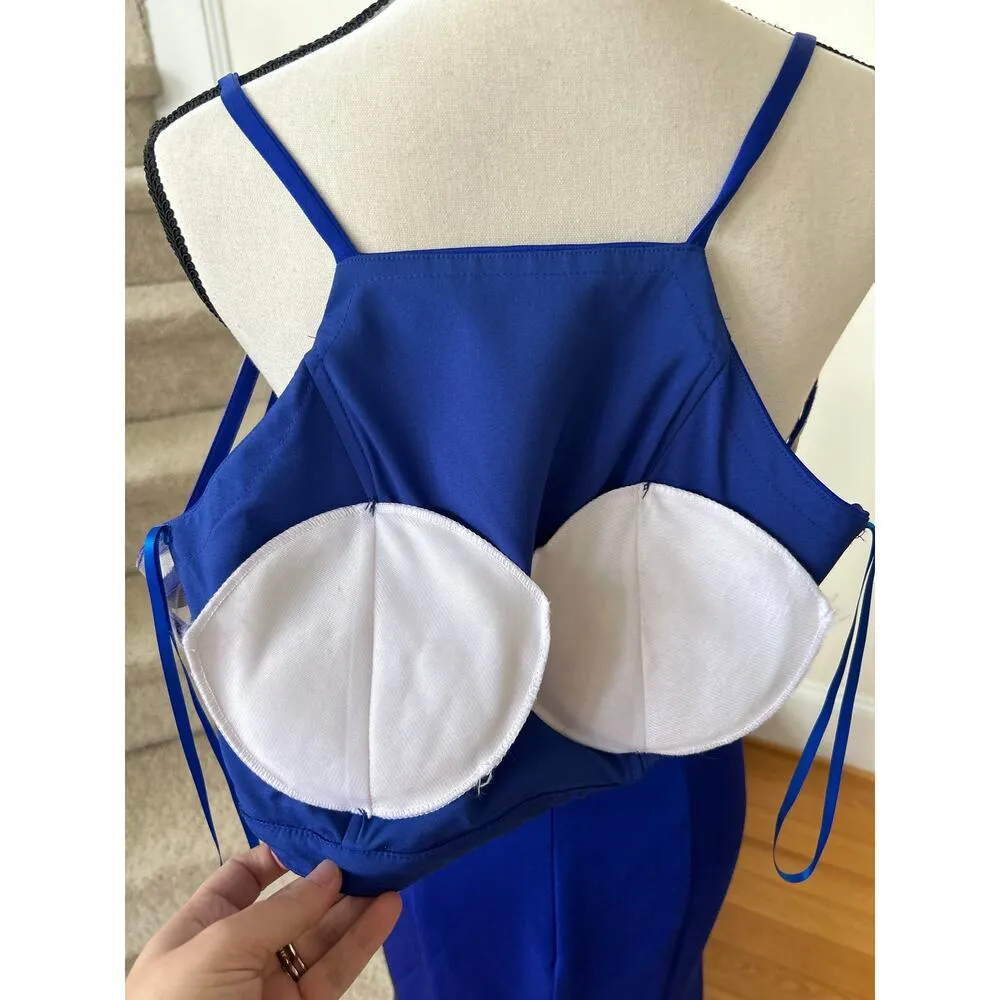 NWT La Femme Cobalt Royal Blue Two Piece Crop Top & Skirt Prom Gown - Image 7