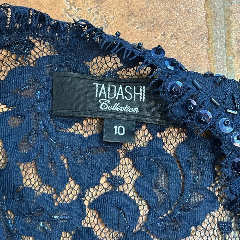 Tadashi Collection Silk Beaded Ruched Long Evening Gown Navy Blue dress Size 6 - Image 15