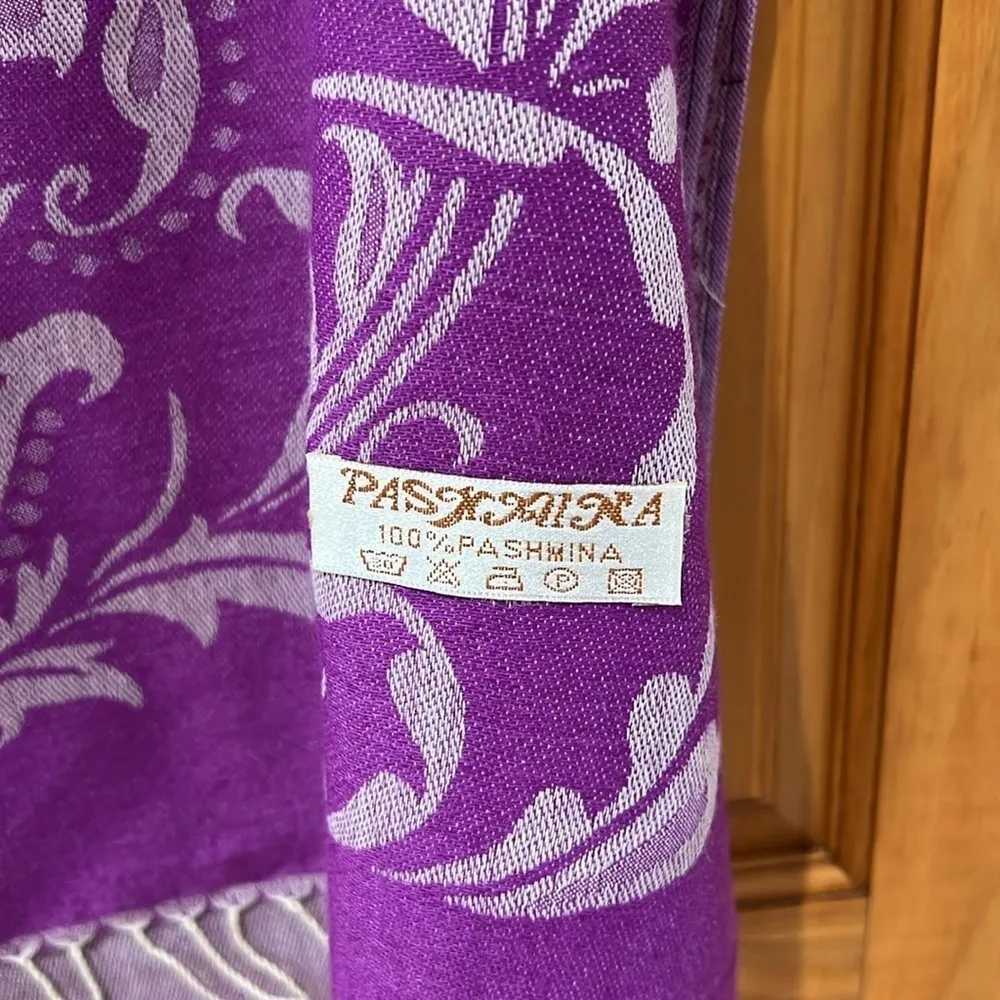 Dark purple women’s long scarf with intricate design - Image 4