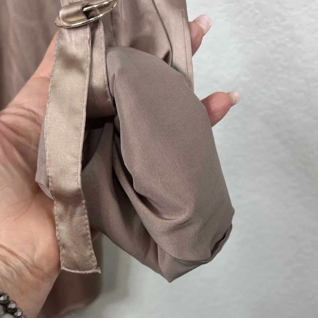 Joseph Ribkoff NWT Women's Taupe Career Satin Button Down Blouse MED - Image 6