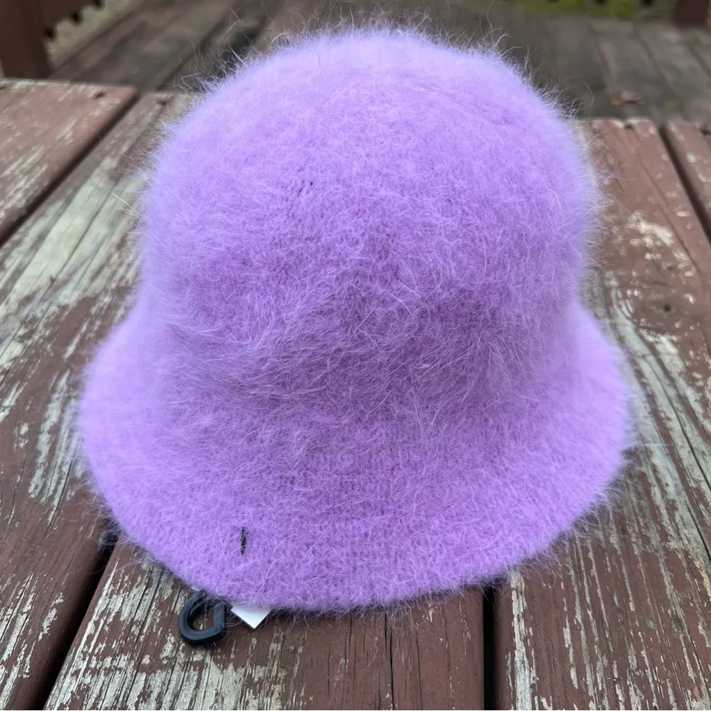 Lilac Angora Rabbit Hair, Wool BLD Fuzzy Minimalist Streetwear Casual Bucket Hat Purple - Image 2