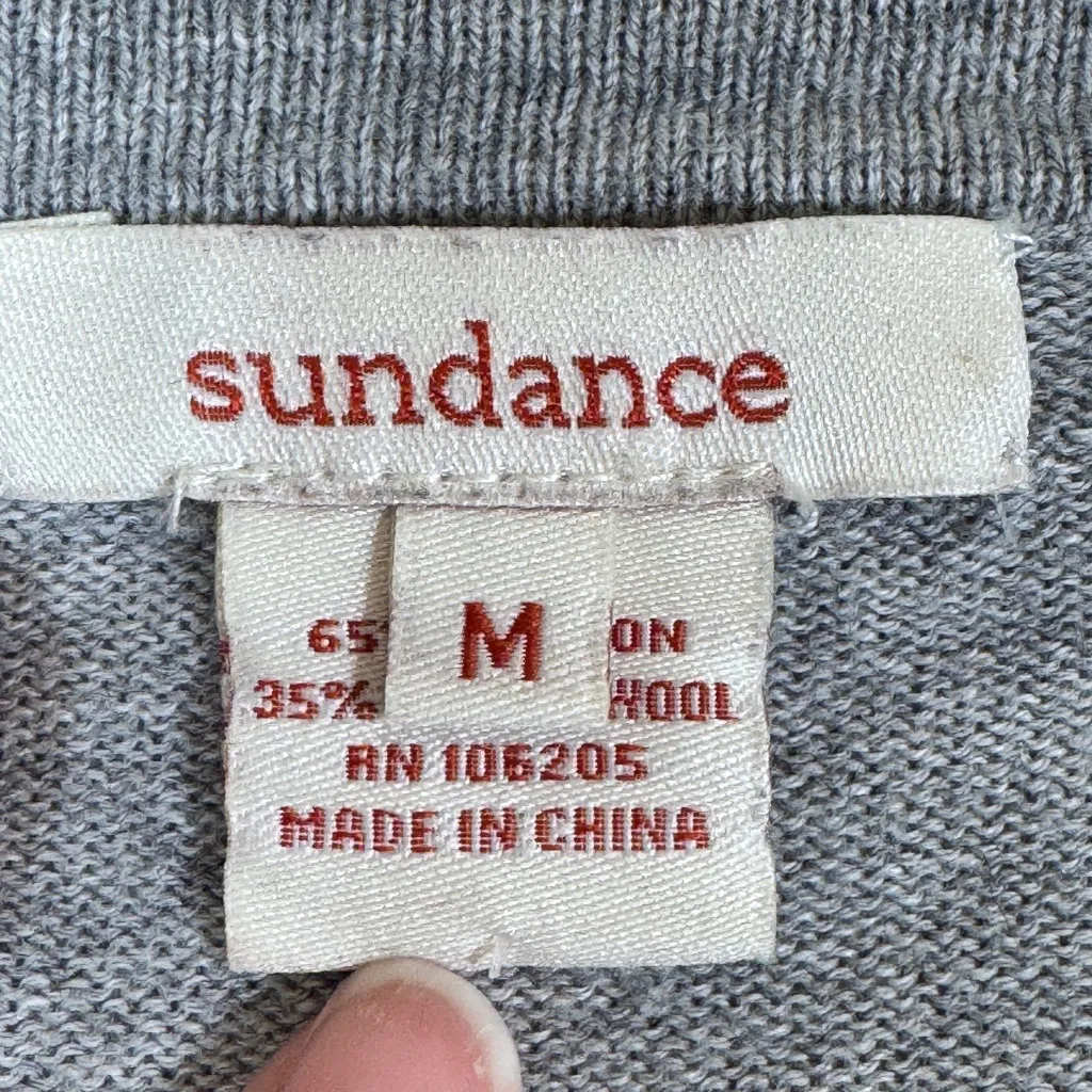 Sundance Grey Embroidered Button Front Cardigan Sweater Womens M Preppy Fitted - Image 10