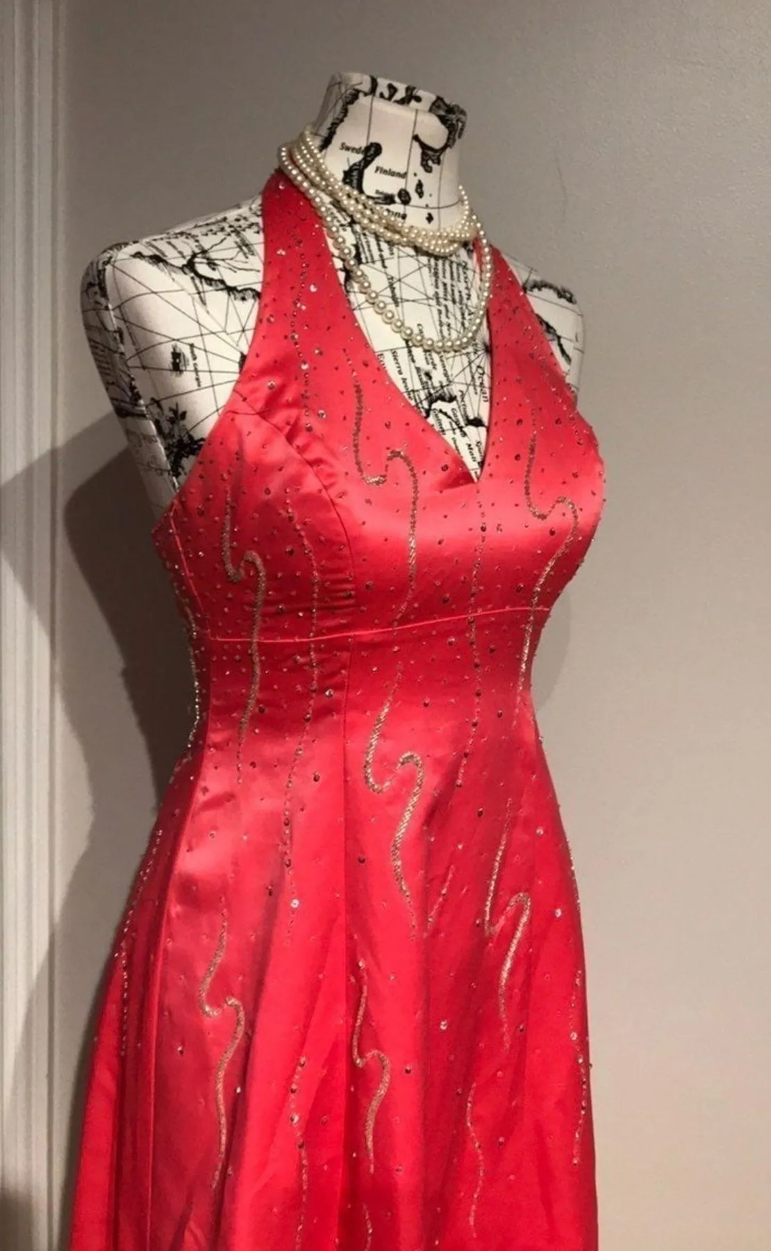 . Vintage y2k Colorful Coquette Embellished Satin BallGown Halter Empire Beaded Formal Evening Prom - Image 7