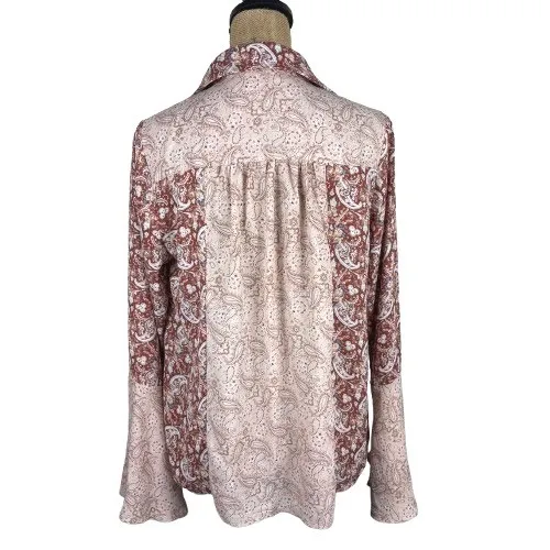 Andree By Unit Mixed Paisley Print Bell Sleeve Blouse Popover Top Size Medium - Image 3