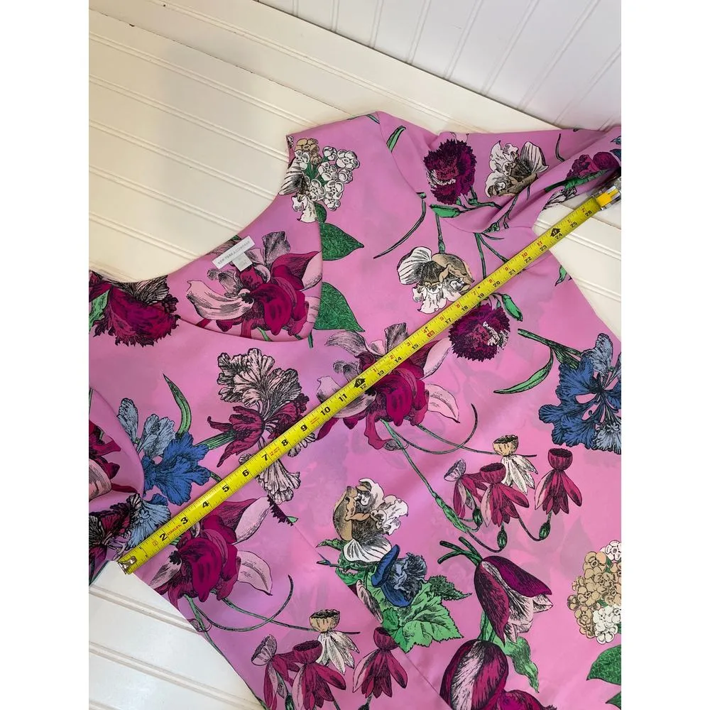 New York & Company Pink & Black Floral Sheer Casual Midi Shift Dress Size XL - Image 3