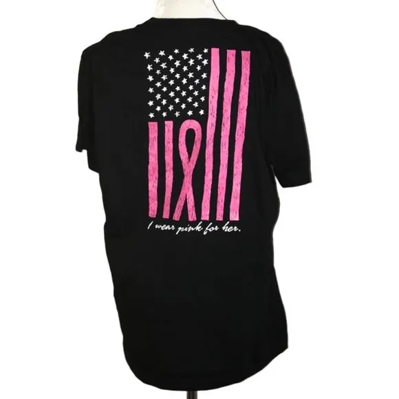 BREAST CANCER AWARENESS "I WEAR PINK FOR HER" FLAG TEE SIZE XL - Image 3