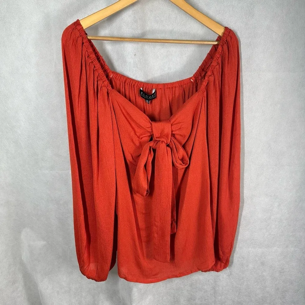 Eloquii Halter Square Neck Long Sleeve Top Size 18 Burnt Orange - Image 13