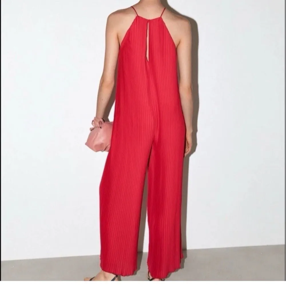 Zara Red Pleated Jumpsuit(Size Small) - Image 2