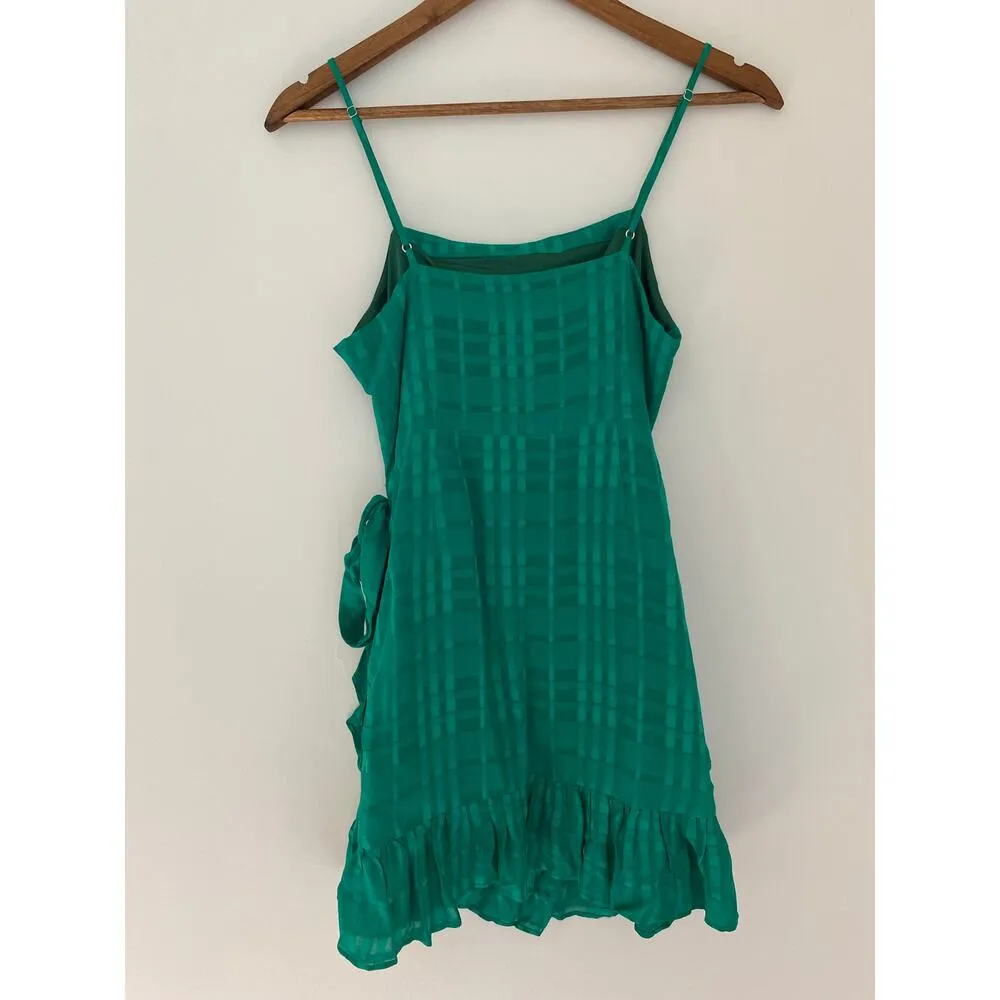 Privacy Please Henley Mini Dress in Green Faux Wrap Ruffle Flutter Summer EUC S - Image 7