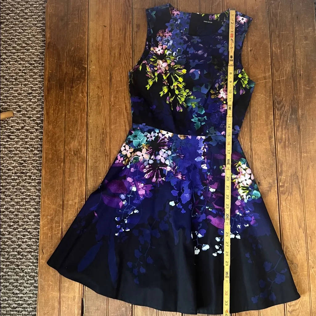Karen Millen Blue Purple Fit and Flare Floral sleeveless cotton Mini Dress - Image 9