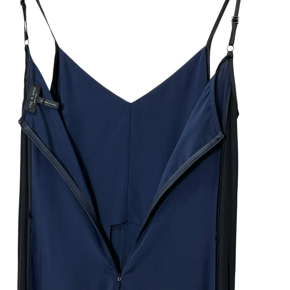 Rag & Bone Rosa Silky Tank Jumpsuits 100% Silk Navy/Black Size 2 - Image 8