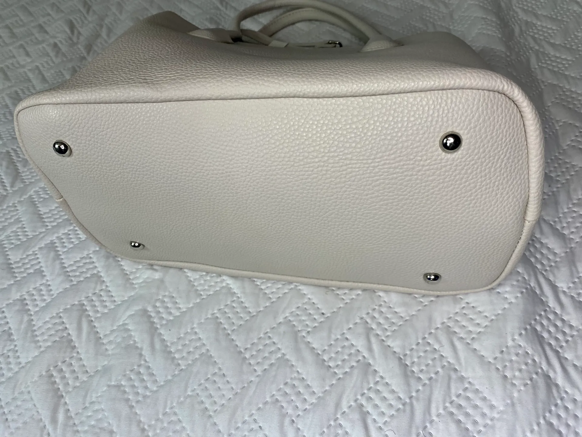 Ivory Faux Leather Work Tote Purse White - Image 5