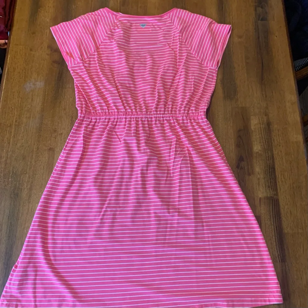 Columbia Dress Large Pink and White Striped Omni-Wick Tie Waist Midi - Image 7
