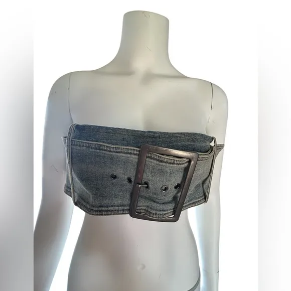 Edge Blue and Black Denim Belt with Double Buckle - Image 2