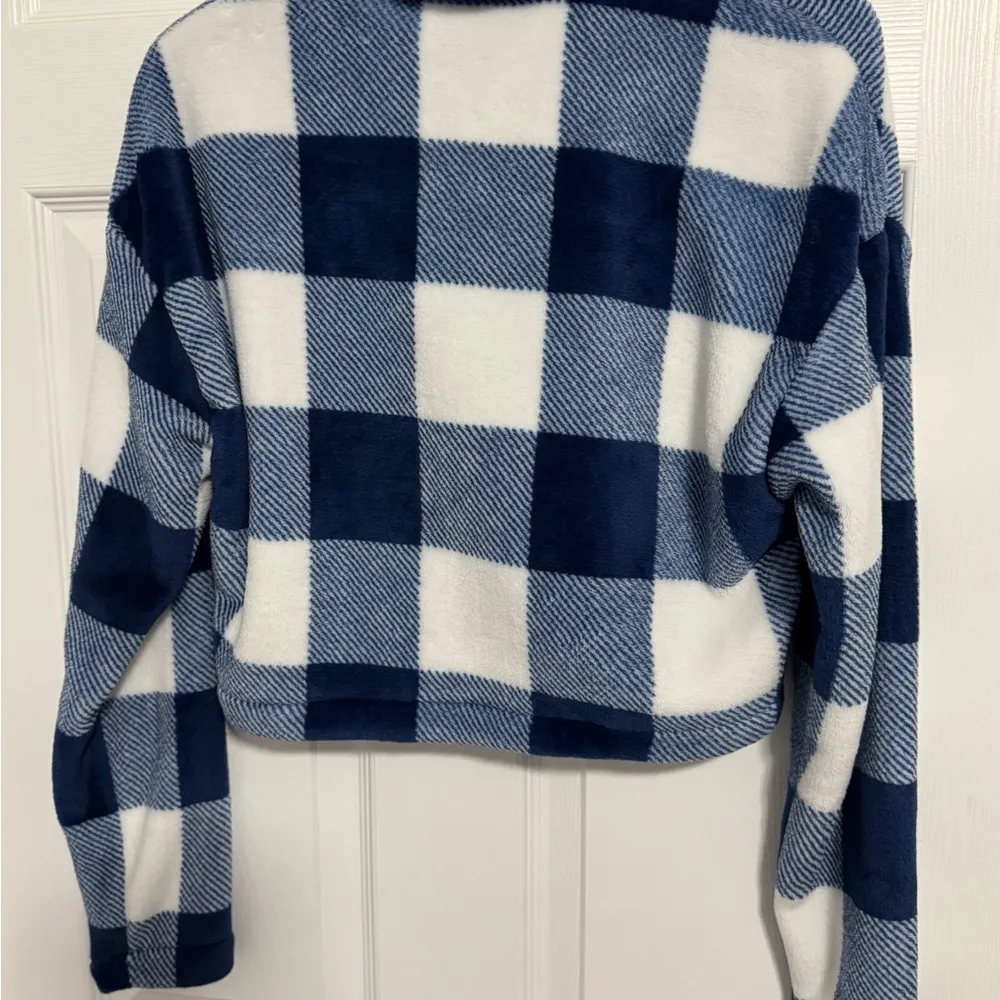 Blue and White Plaid Cropped Jacket - Image 2