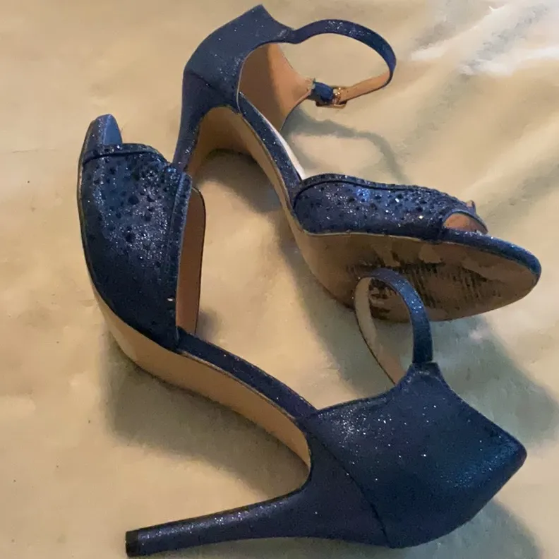 Camille La Vie Blue Heeled Sandals with Ankle Strap, wedding, prom, formal - Image 4